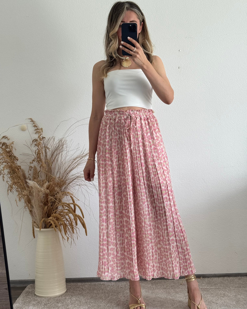 Pantalón plisado Leopardo Rosa