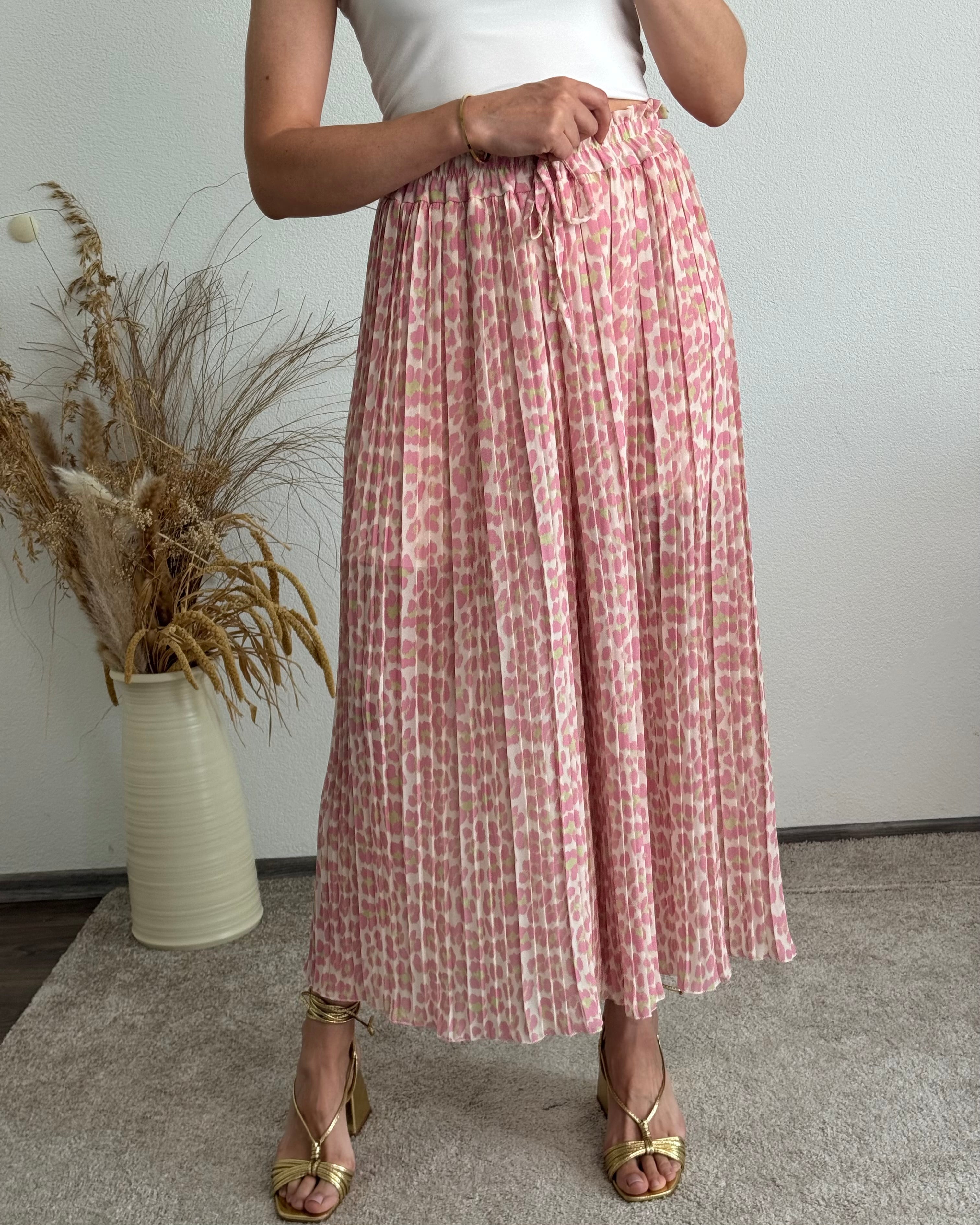 Pantalón plisado Leopardo Rosa