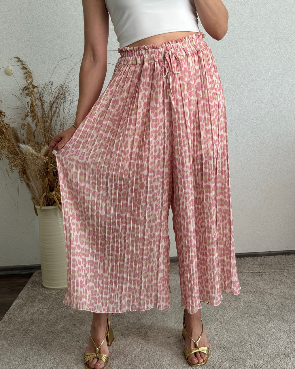 Pantalón plisado Leopardo Rosa