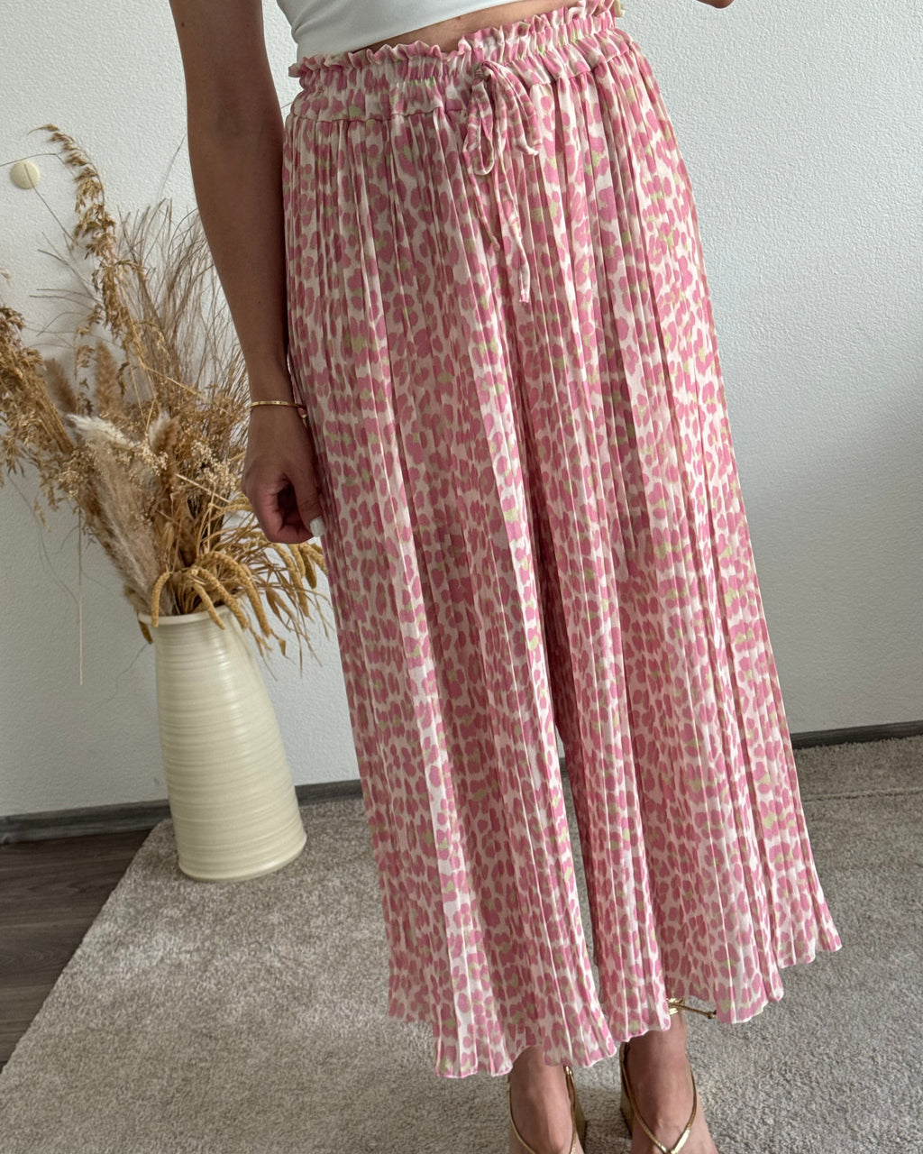 Pantalón plisado Leopardo Rosa