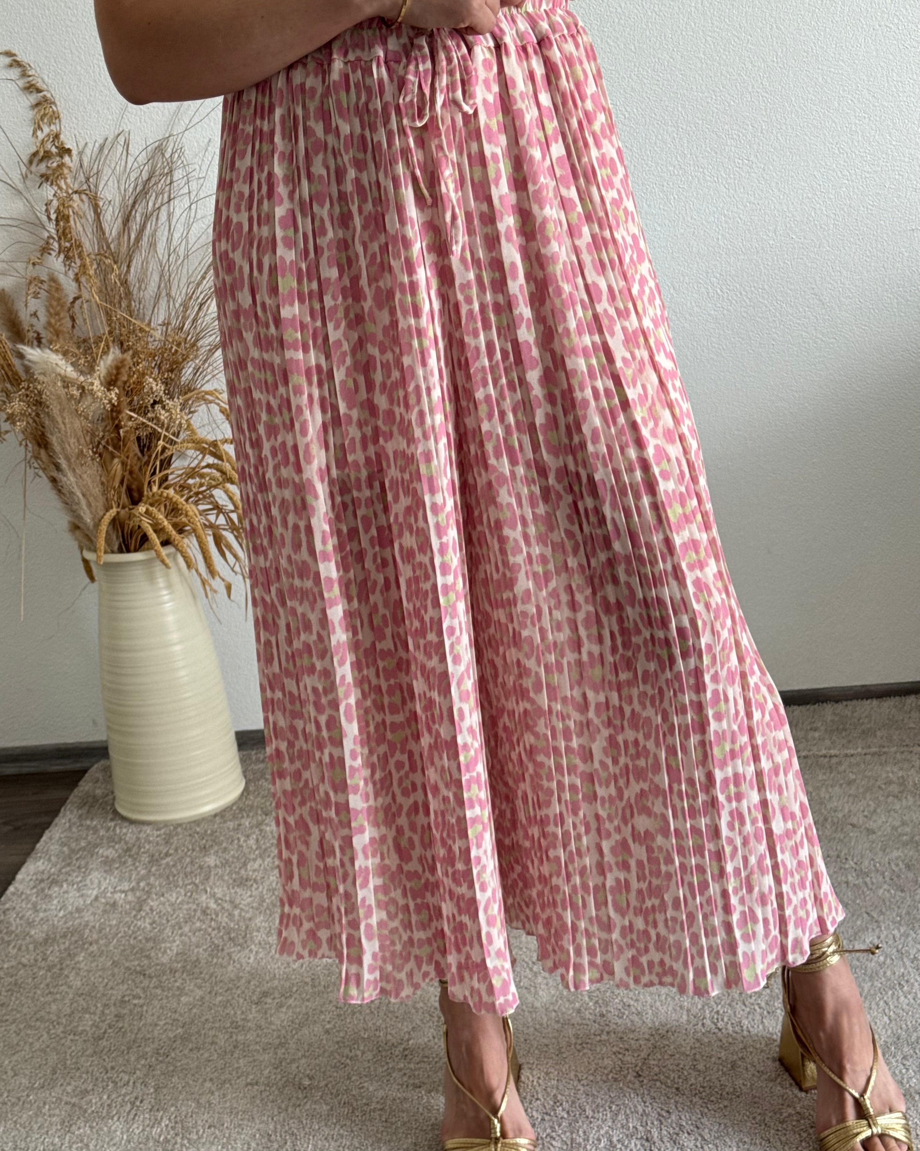 Pantalón plisado Leopardo Rosa