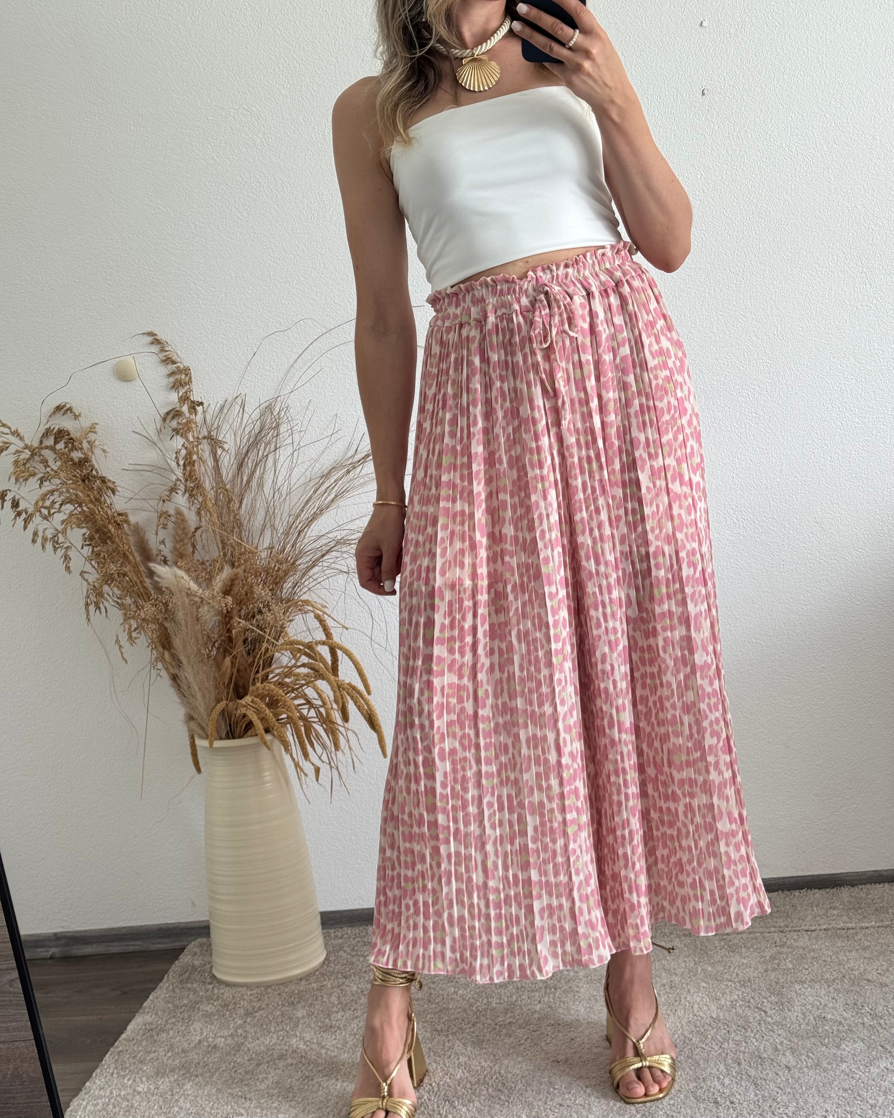 Pantalón plisado Leopardo Rosa