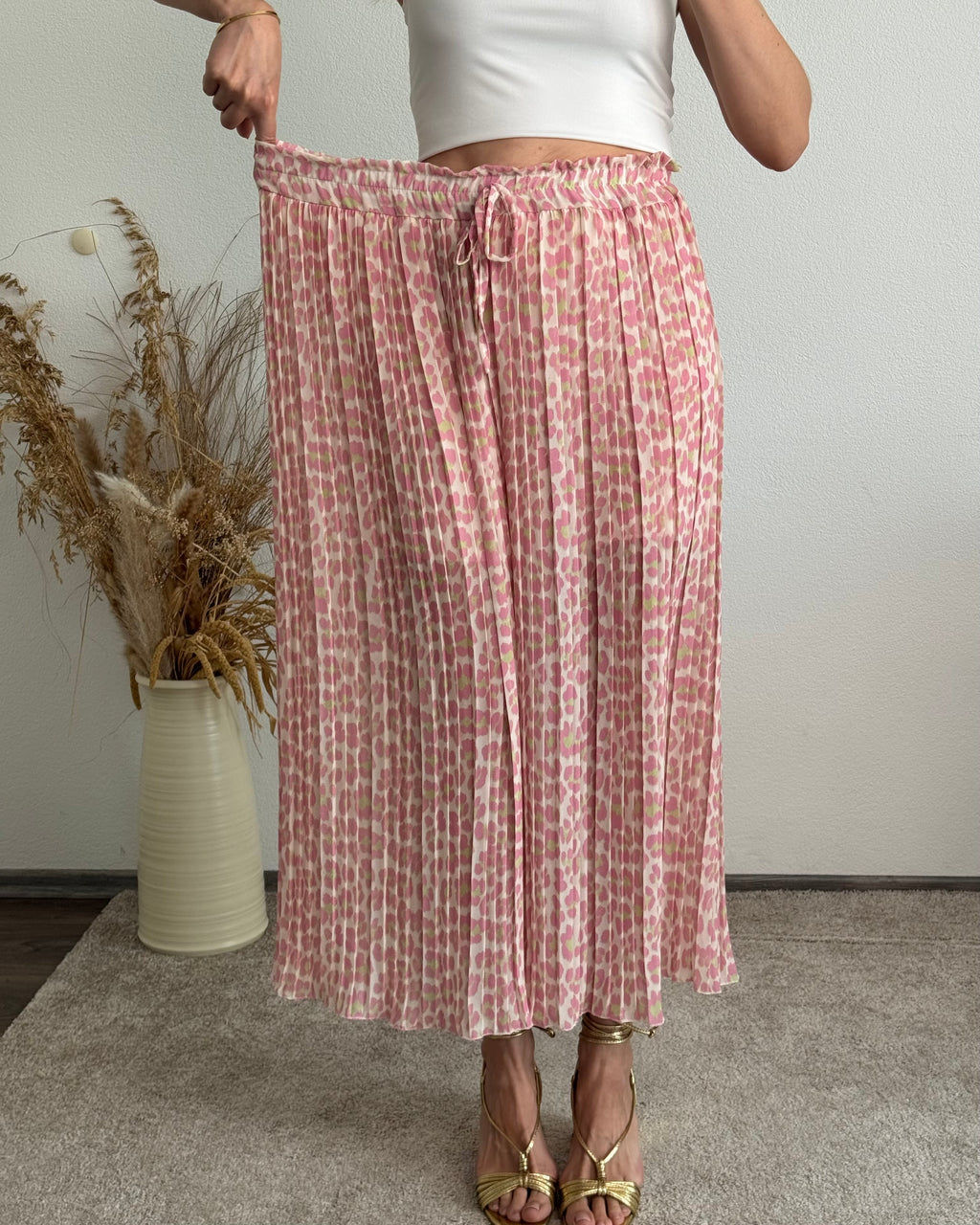 Pantalón plisado Leopardo Rosa