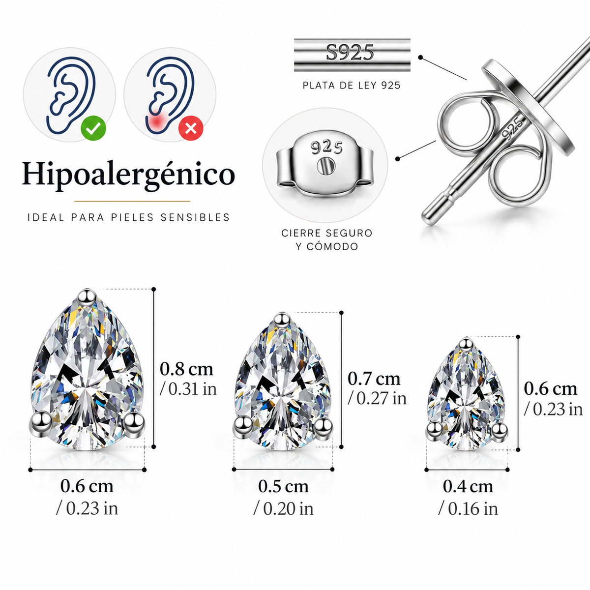 Pendientes de Gota de Plata 925 con Circonita FOEXA