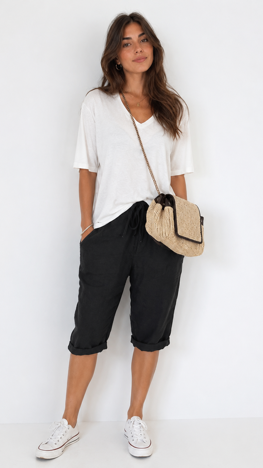 Pantalones capri de algodón y lino