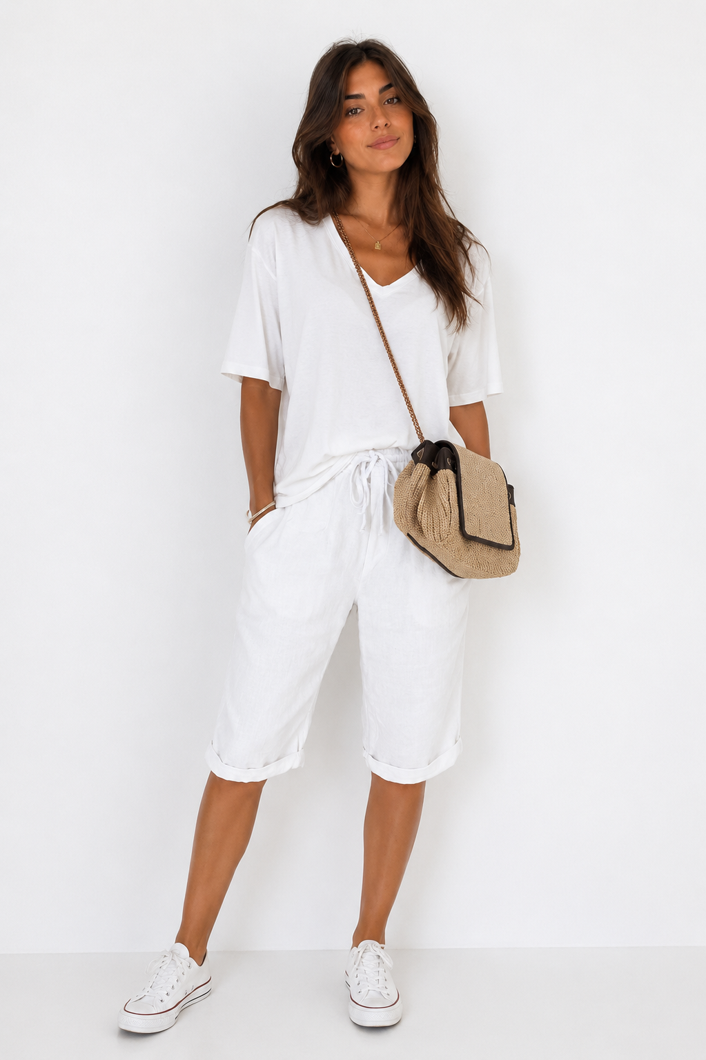 Pantalones capri de algodón y lino