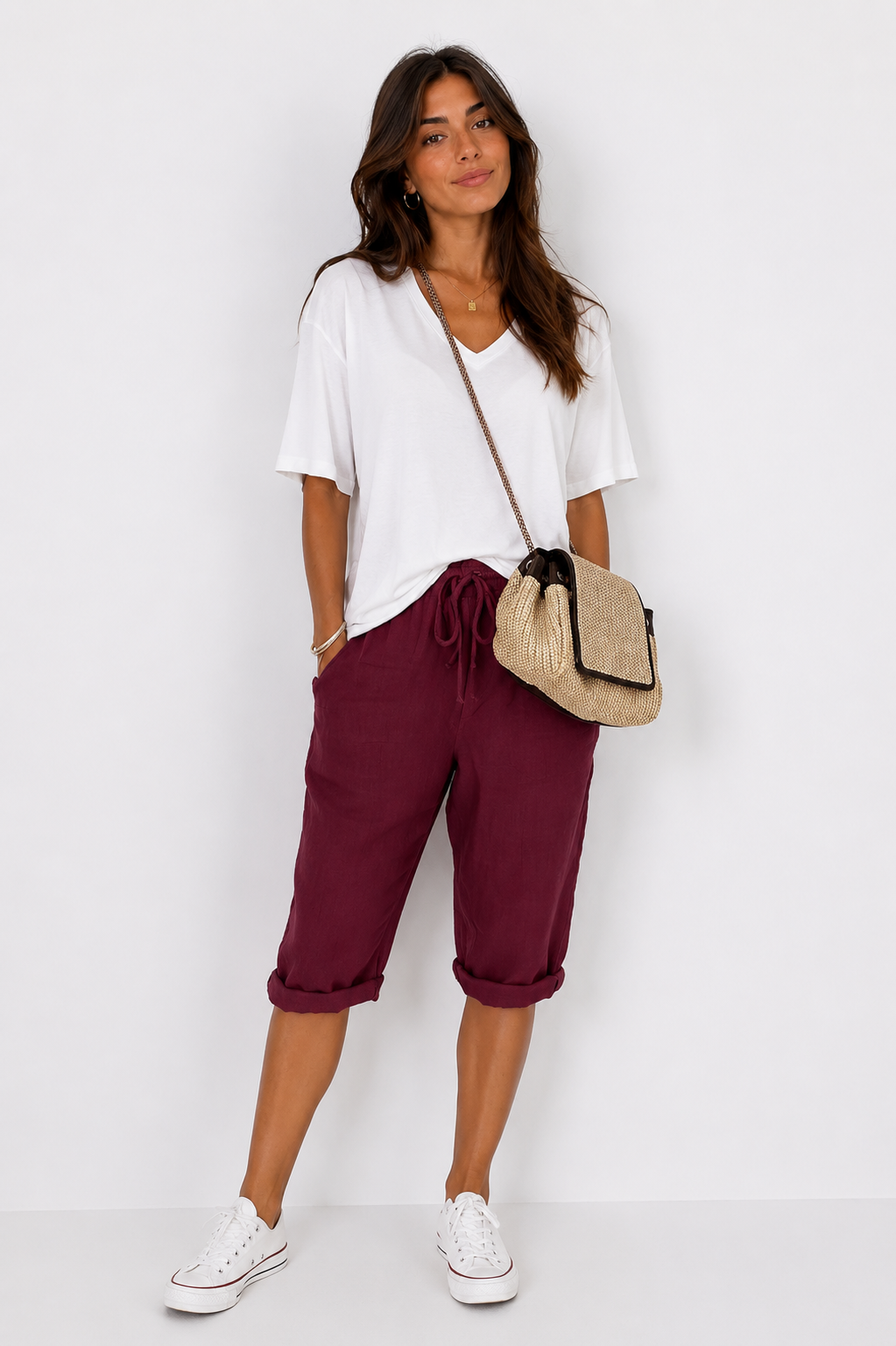 Pantalones capri de algodón y lino