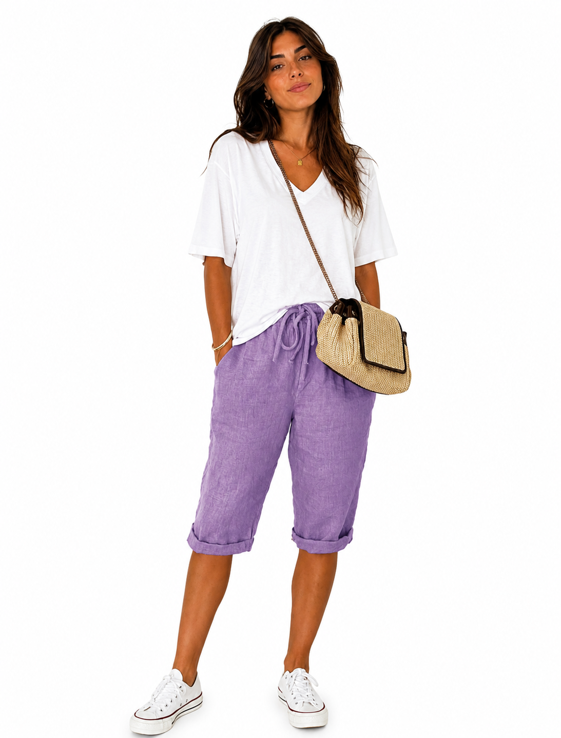 Pantalones capri de algodón y lino