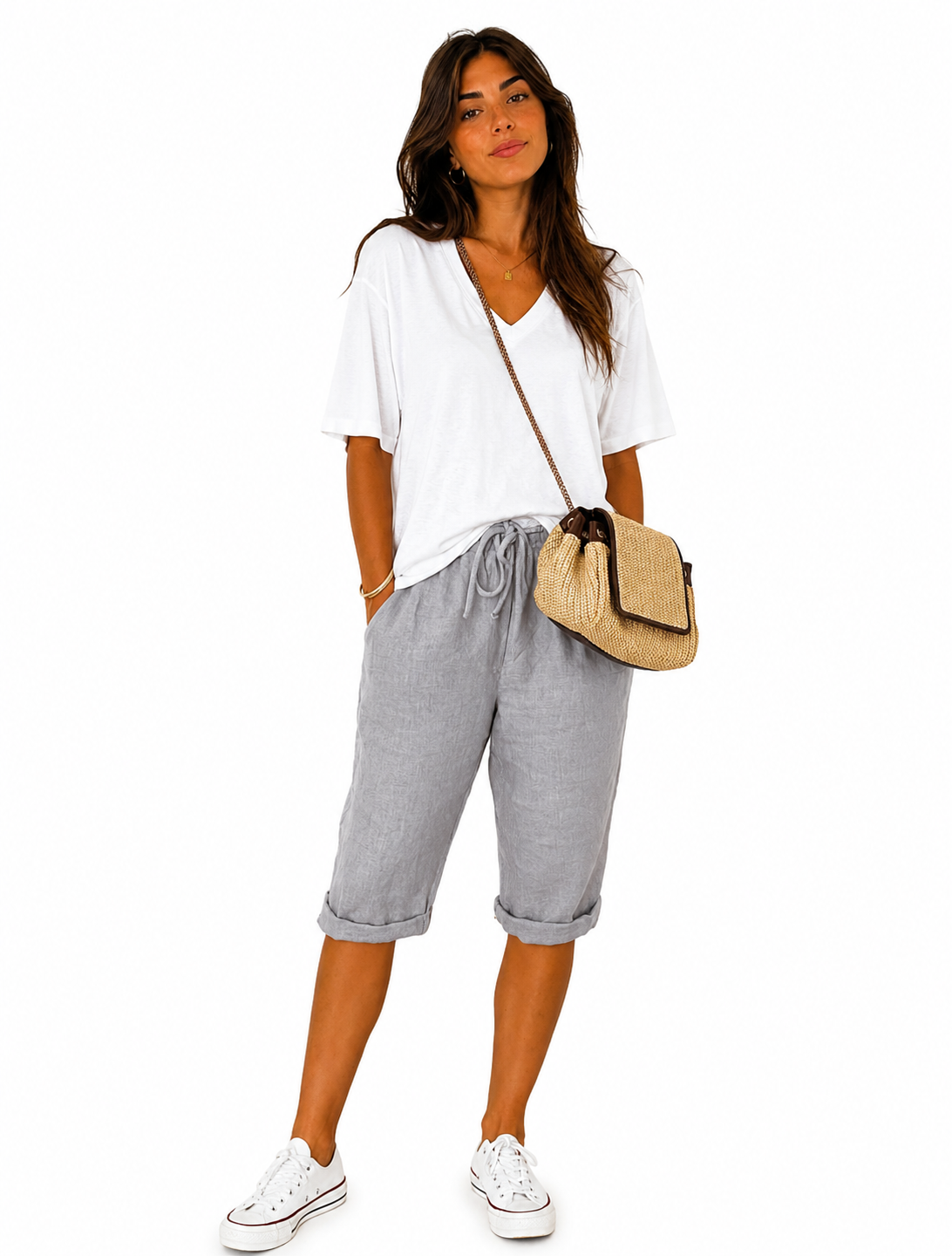 Pantalones capri de algodón y lino