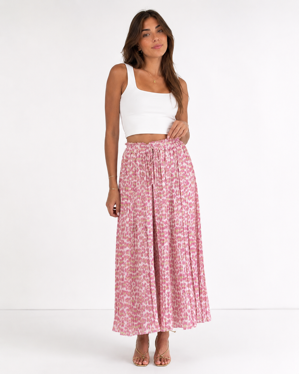 Pantalón plisado Leopardo Rosa
